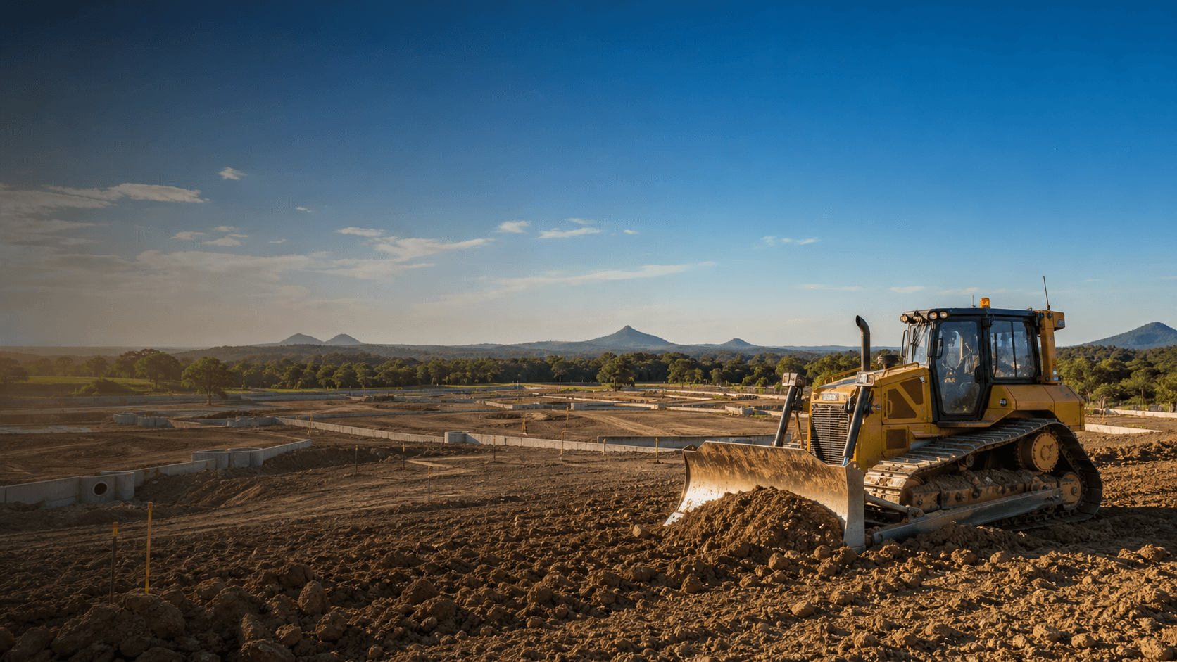 Bulldozer carrying out earthworks on a civil development site